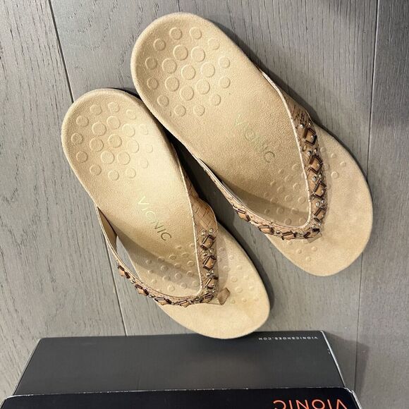 Vionic Rest Floriana Toe Post Sandals Rhinestone Gold Cork Womens US 8 - Picture 5 of 11